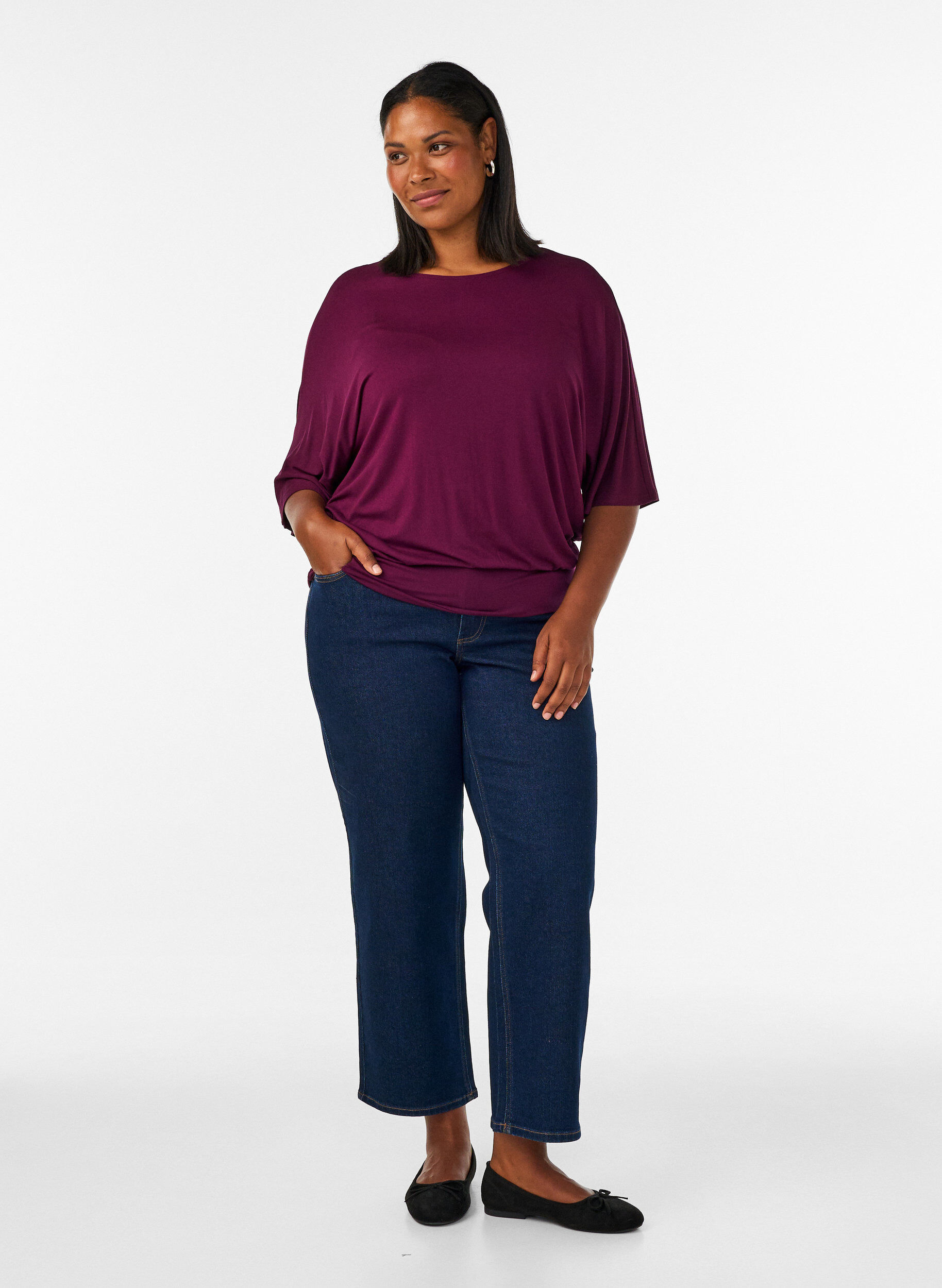 ZizziBluse aus Jersey mit ellbogenlangen Ballon&auml;rmeln, Lila, Model image number 1