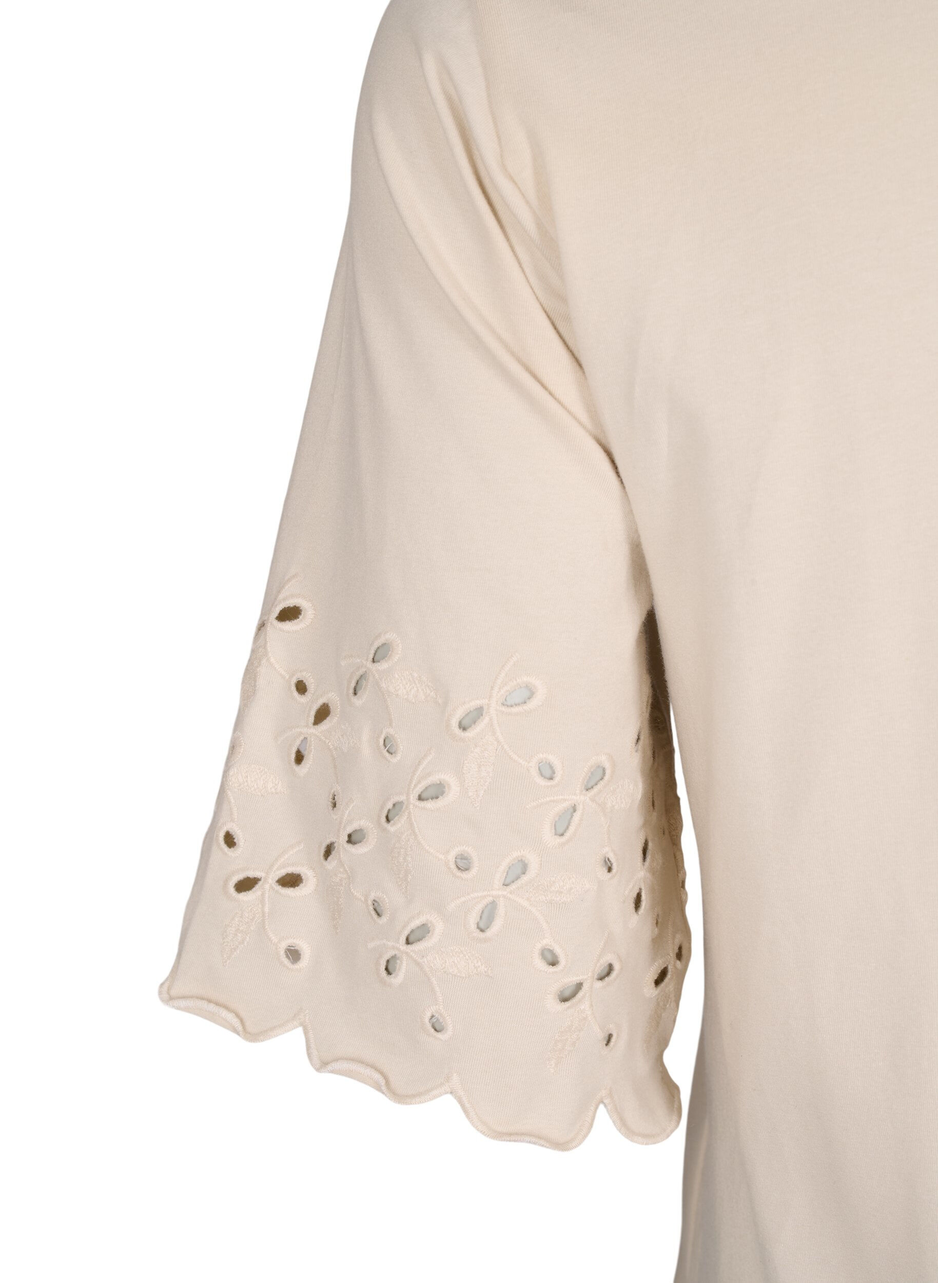 ZizziT-Shirt Mit Broderie Anglaise Und Gewellten Kanten, Beige, Packshot image number 3