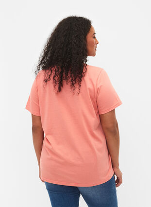 Kurzärmeliges T-Shirt mit V-Ausschnitt, Bright Coral, Model image number 1