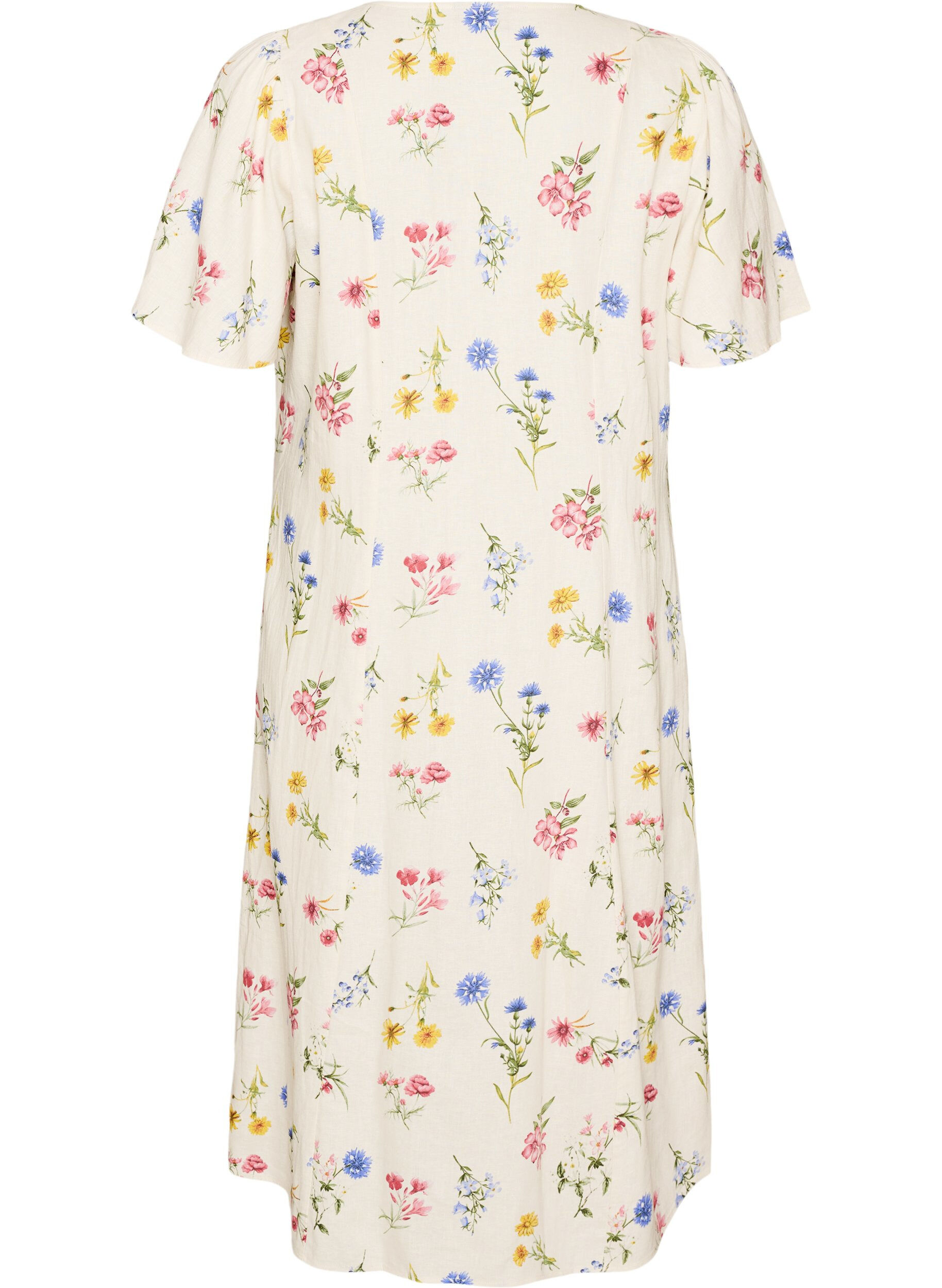 ZizziMidikleid aus Leinen und Viskose mit R&uuml;schen&auml;rmeln, Beige, Packshot image number 1