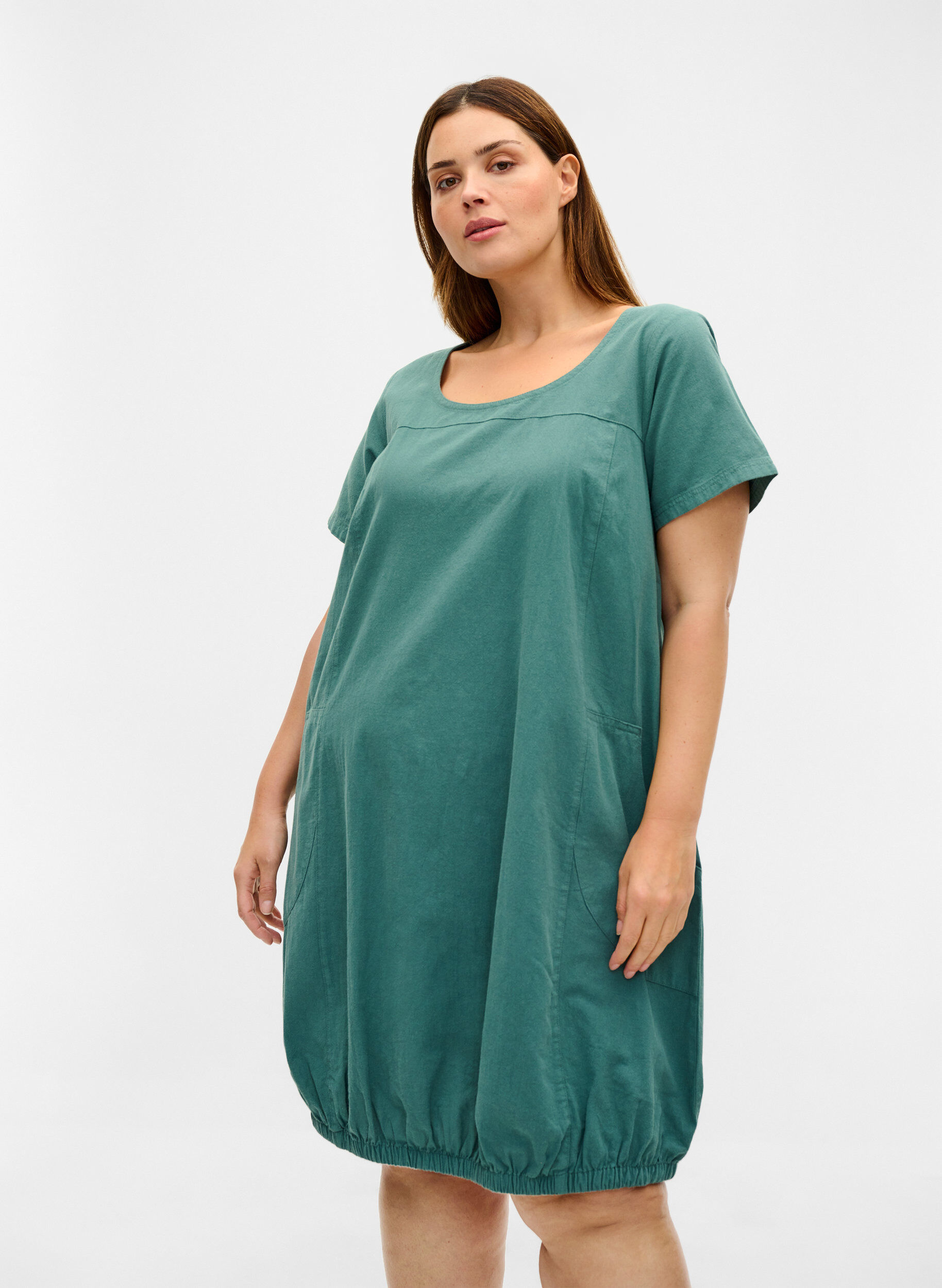 Kurzarm Kleid aus Baumwolle, Gr&uuml;n, Model