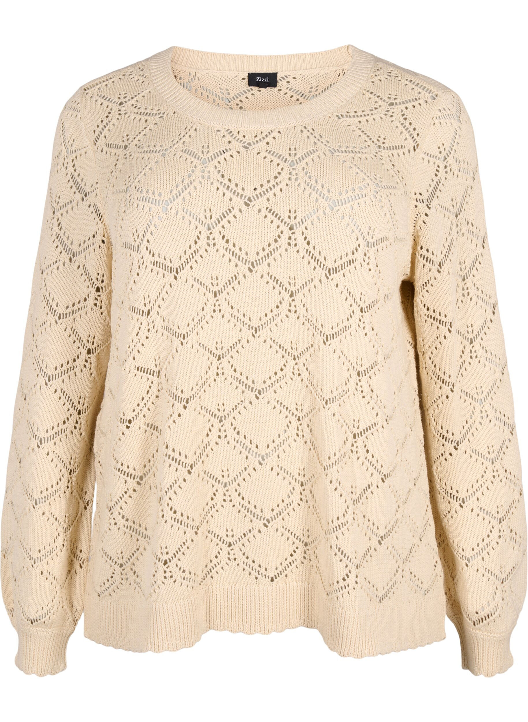 Zizzi Gestrickte Bluse mit Muschelmuster, Birch, Packshot image number 0