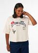 T-Shirt mit Textaufdruck und Badges, Beige, Model image number 0