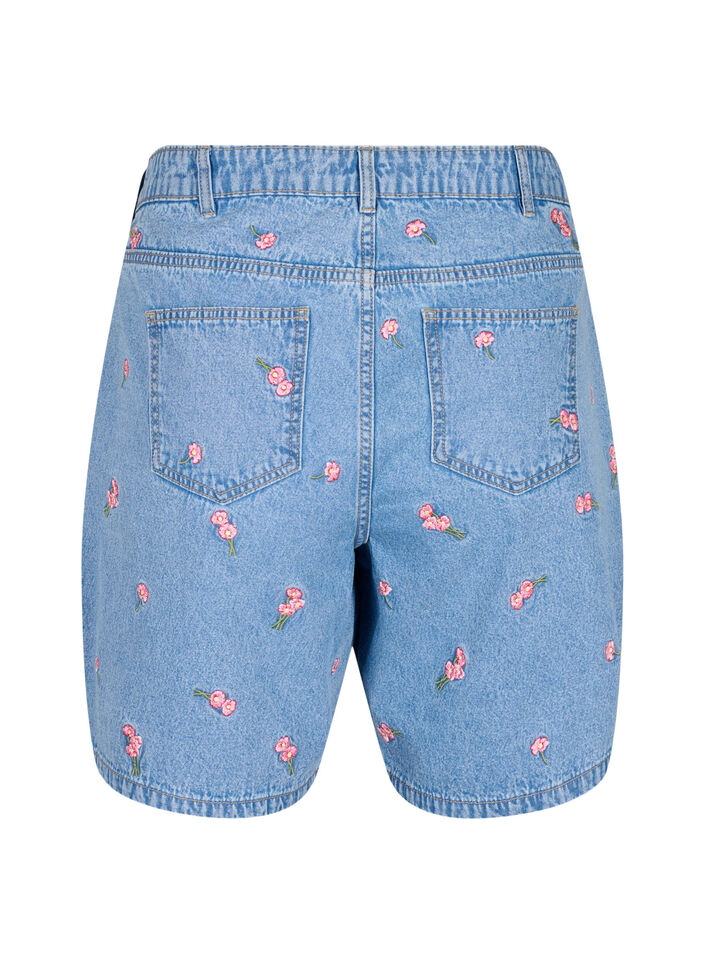 Denim-Shorts mit aufgestickten Blumen, Blau, Packshot image number 1