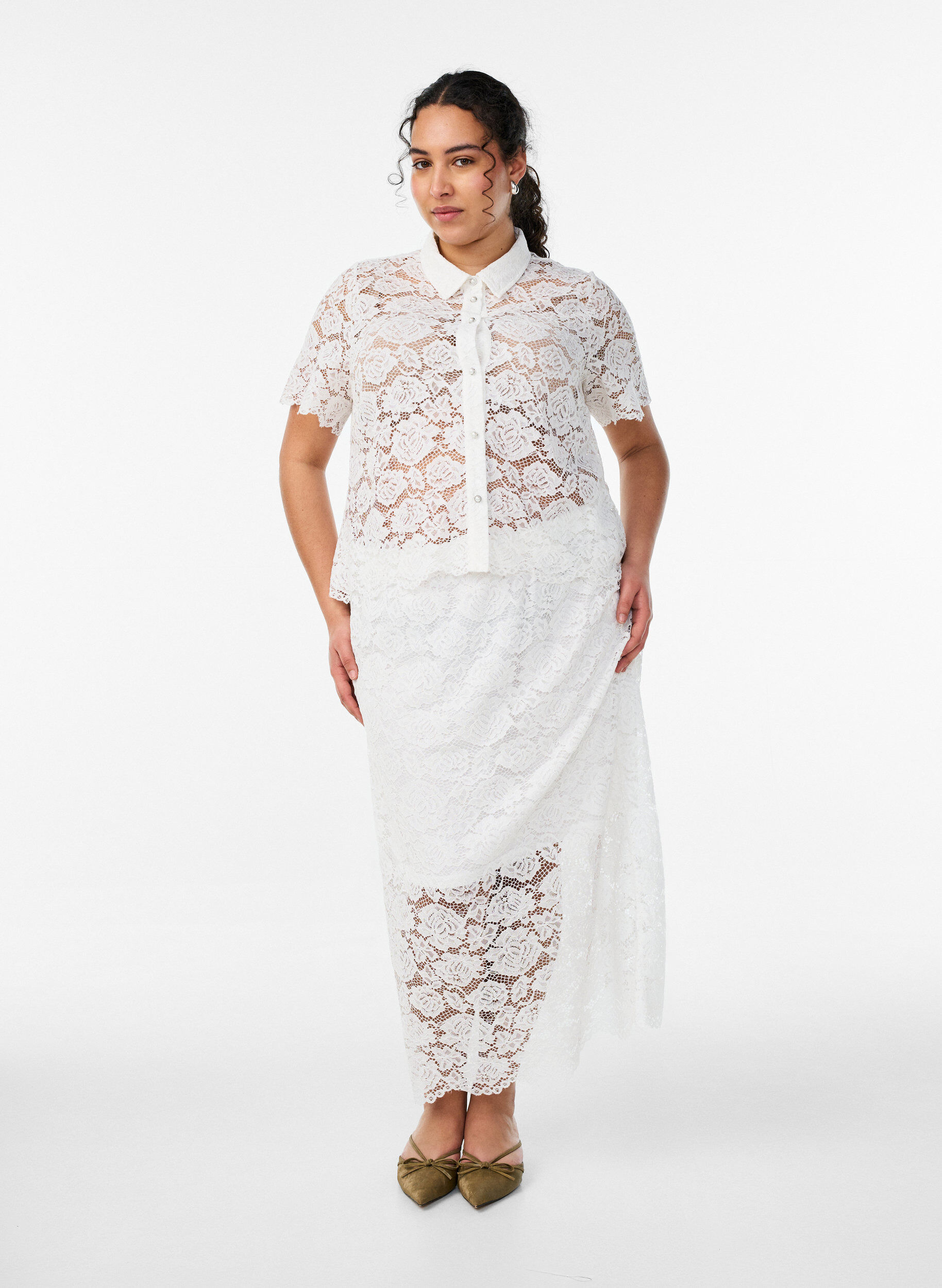 ZizziSpitzen blusenshirt mit perlenkn&ouml;pfen, Wei&szlig;, Model image number 1