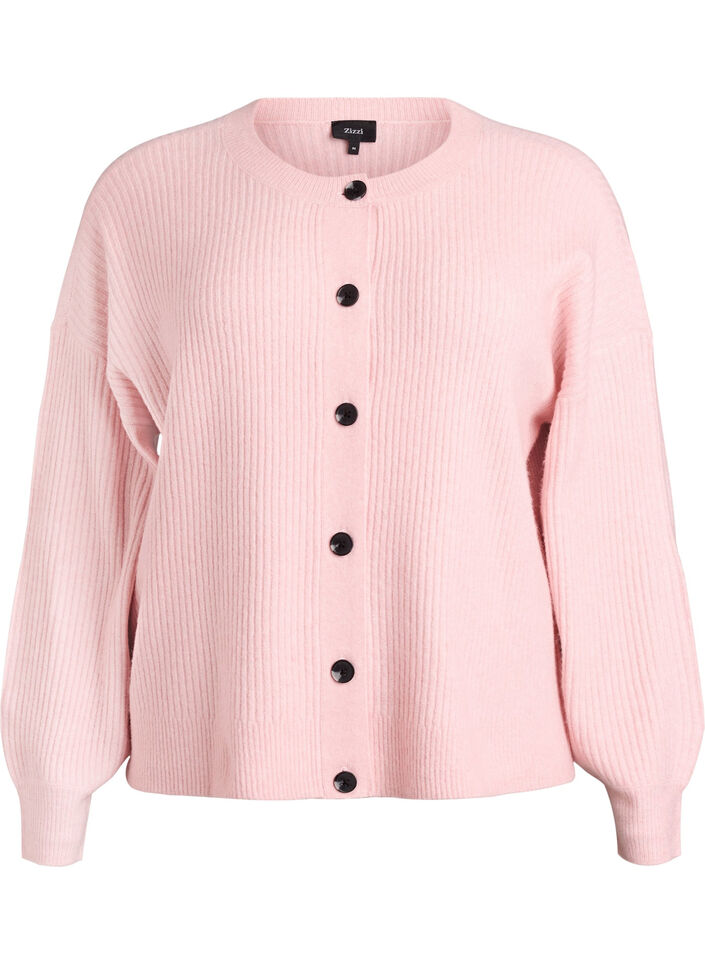 Rippenstrick Strickjacke mit Kn&ouml;pfen, Pink, Packshot image number 0