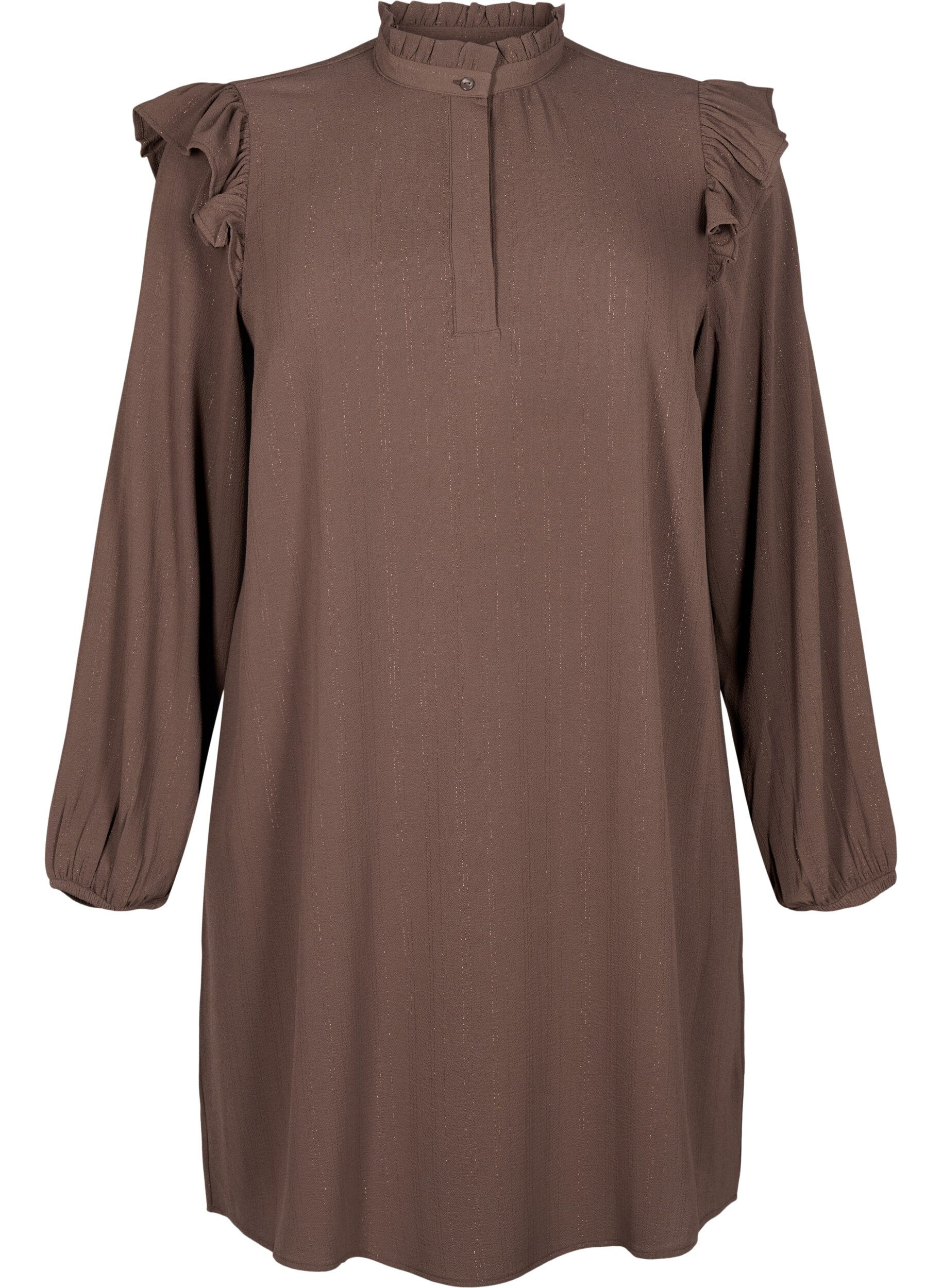 ZizziKurzes Kleid mit R&uuml;schen und Glitzer, Braun, Packshot image number 0