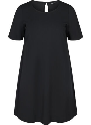 Kurzarm Kleid mit Rundhals, Black, Packshot image number 0