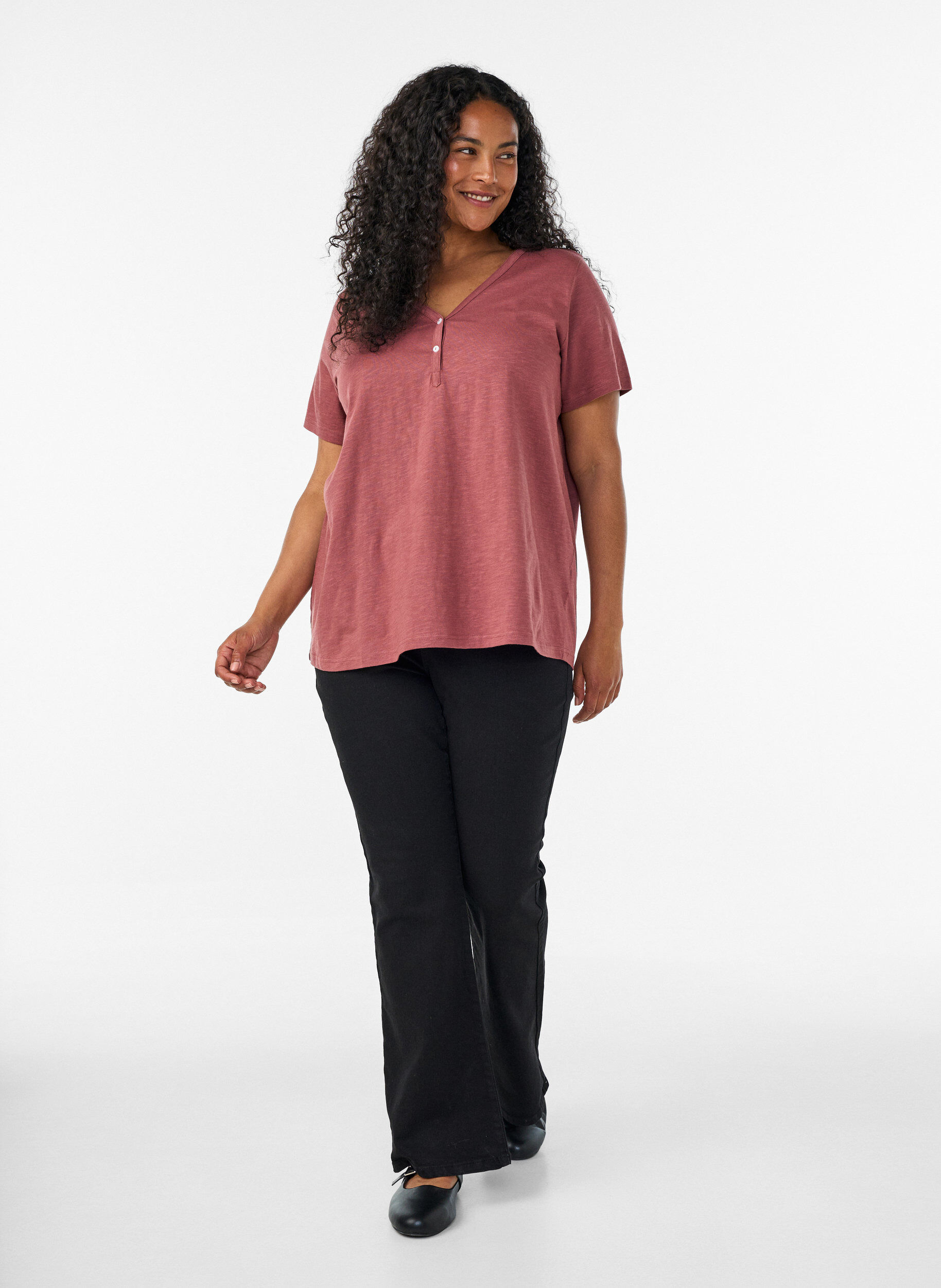 ZizziT-Shirt mit Knopfleiste, Braun, Model image number 1