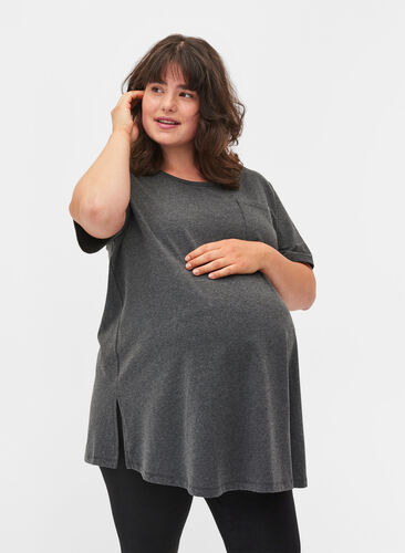 Kurzarm Umstands-T-Shirt aus Baumwolle, Dark Grey Melange, Model image number 0
