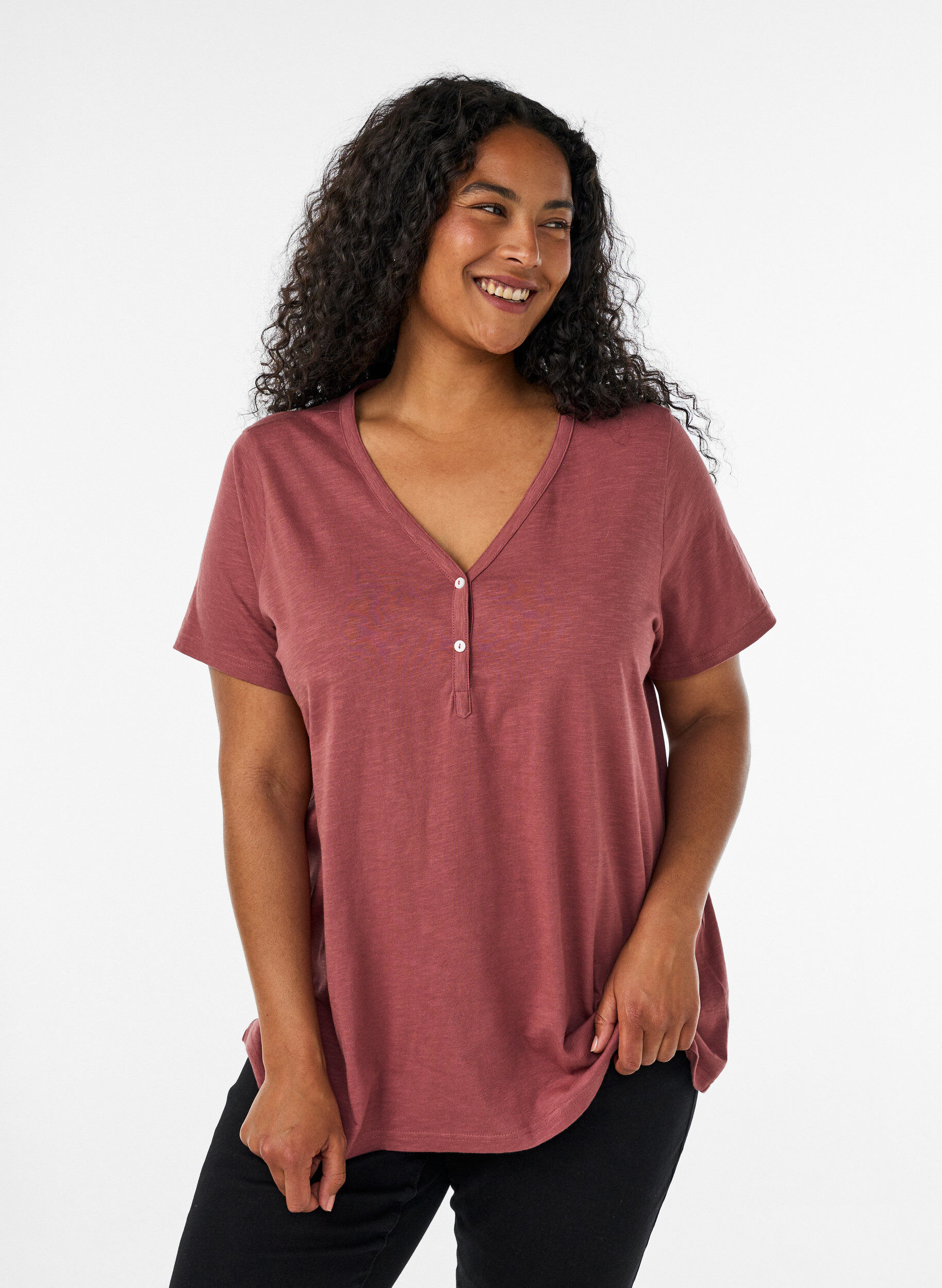 ZizziT-Shirt mit Knopfleiste, Braun, Model image number 0