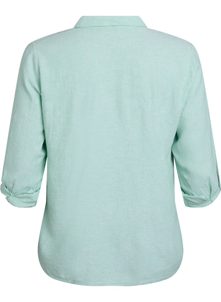 Bluse aus Leinen und Viskose mit 3/4-&Auml;rmeln, Gr&uuml;n, Packshot image number 1