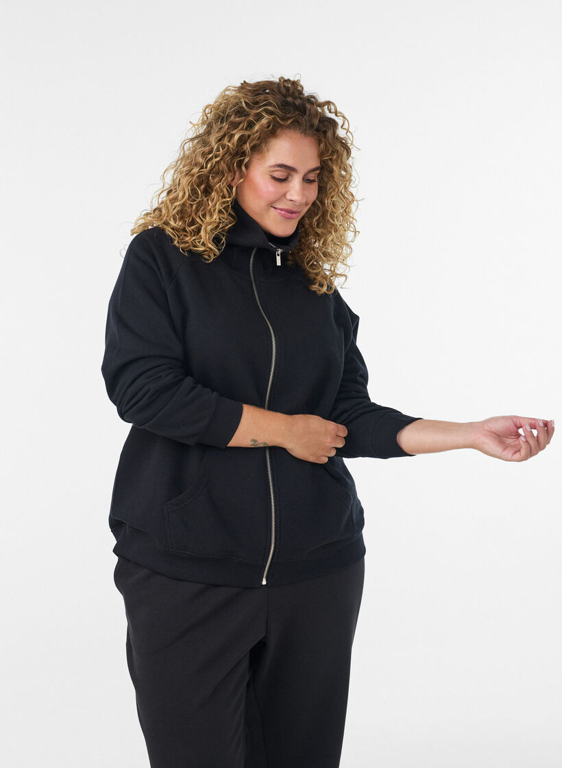 Sweatjacke mit hohem Kragen und Rei&szlig;verschluss, Schwarz, Model image number 0