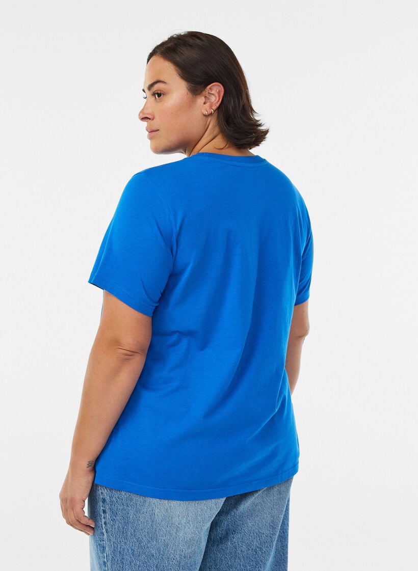 Basic-T-Shirt aus Baumwolle mit Rundhalsausschnitt, Blau, Model image number 2