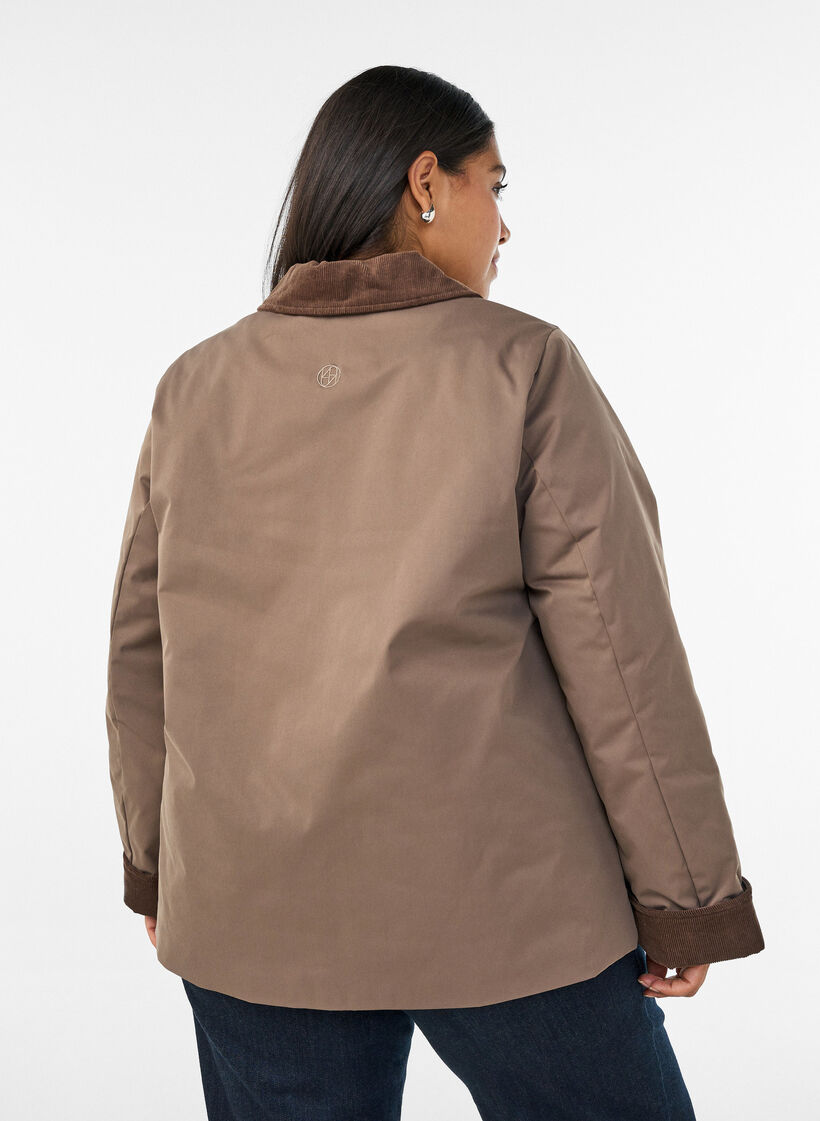 Leicht wattierte Jacke mit Cordkragen, Braun, Model image number 2