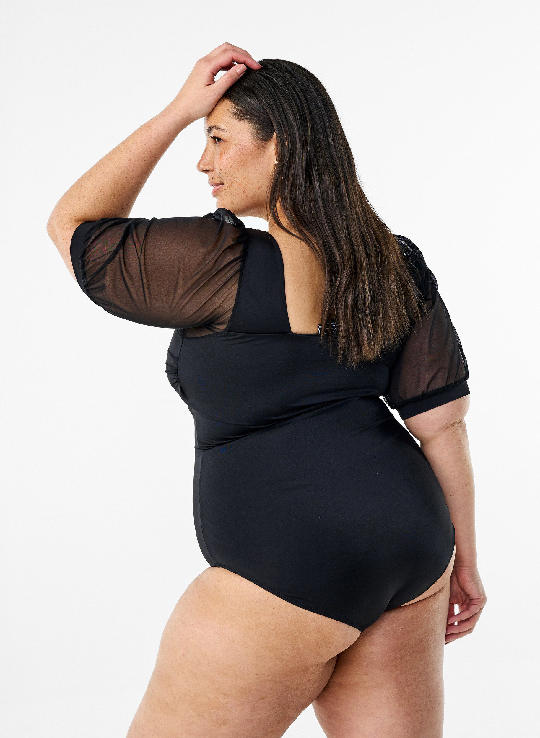 ZizziBadeanzug mit kurzen Mesh-&Auml;rmeln, Black, Model image number 1