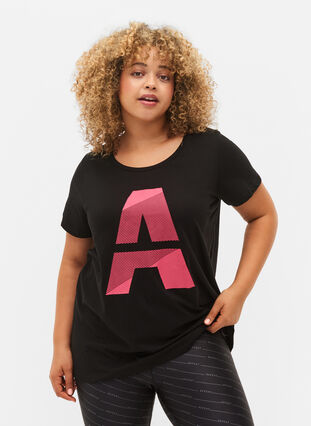 Trainings-T-Shirt mit Print, Black w. Pink A, Model image number 0