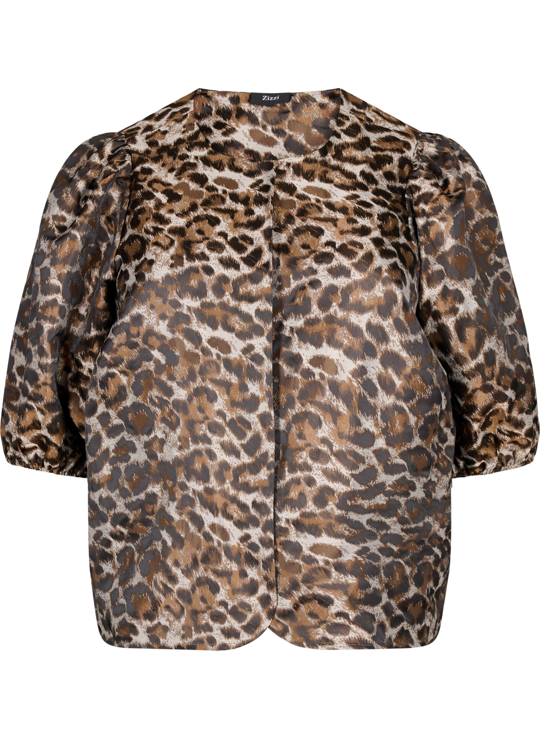 ZizziJacquard-Leo-Jacke mit Puff&auml;rmeln, Brown Leo AOP, Packshot image number 0