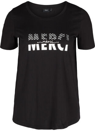 T-Shirt aus Bio-Baumwolle mit Print, Black Merci, Packshot image number 0