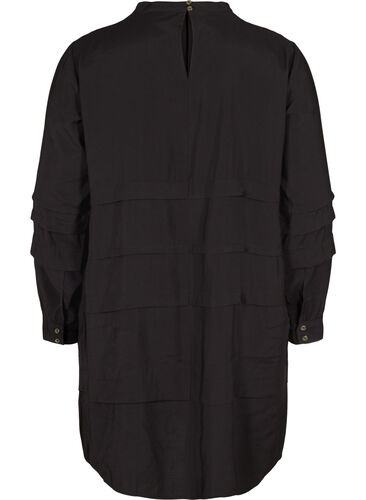 Viskosekleid mit langen Ärmeln und Falten, Black, Packshot image number 1