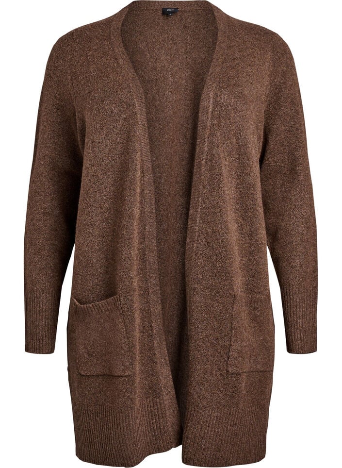Strickjacke mit Rippenstrick und Taschen, Braun, Packshot image number 0