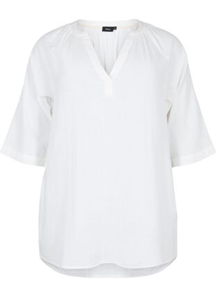 Tunika mit 3/4-Ärmeln aus Baumwolle, Bright White, Packshot image number 0