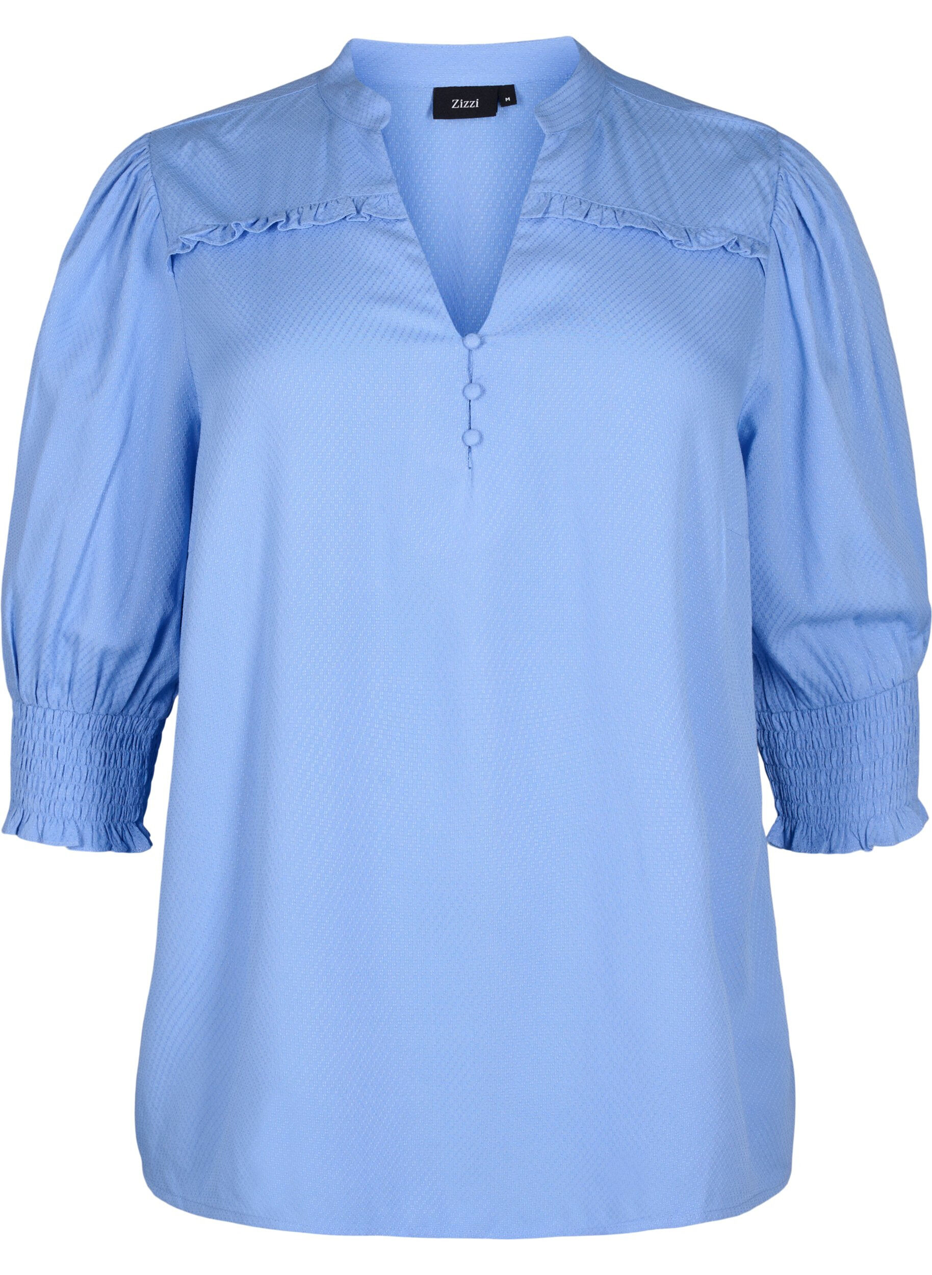 Zizzi Viskosebluse mit Smok- und R&uuml;schendetail, Cornflower Blue, Packshot image number 0