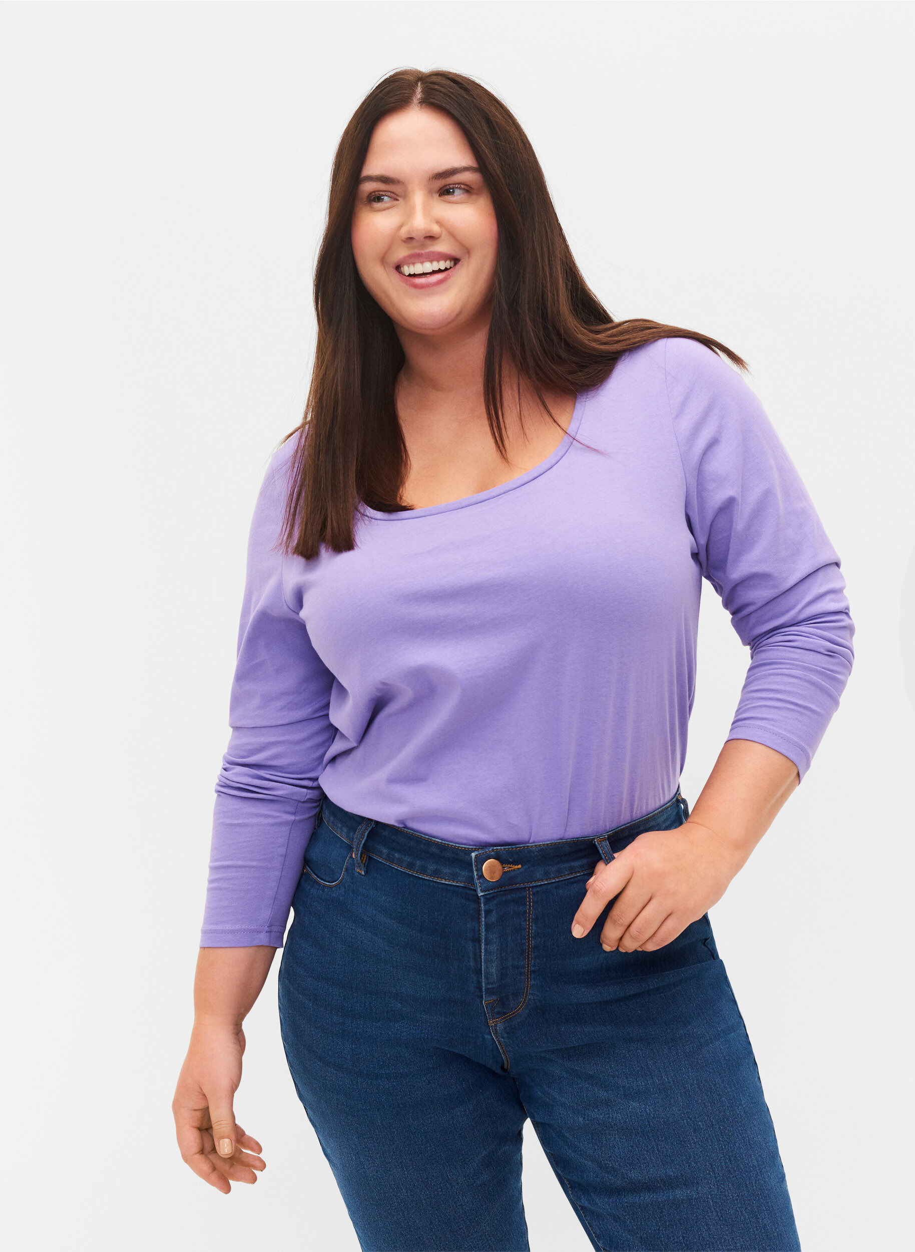 Zizzi2er-Pack Basic-Bluse aus Baumwolle, Paisley Purple/Black, Model image number 0