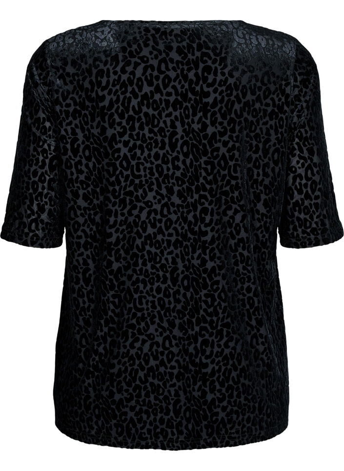 Bluse mit kurzen Ärmeln und Leopardenmuster, Schwarz, Packshot image number 1