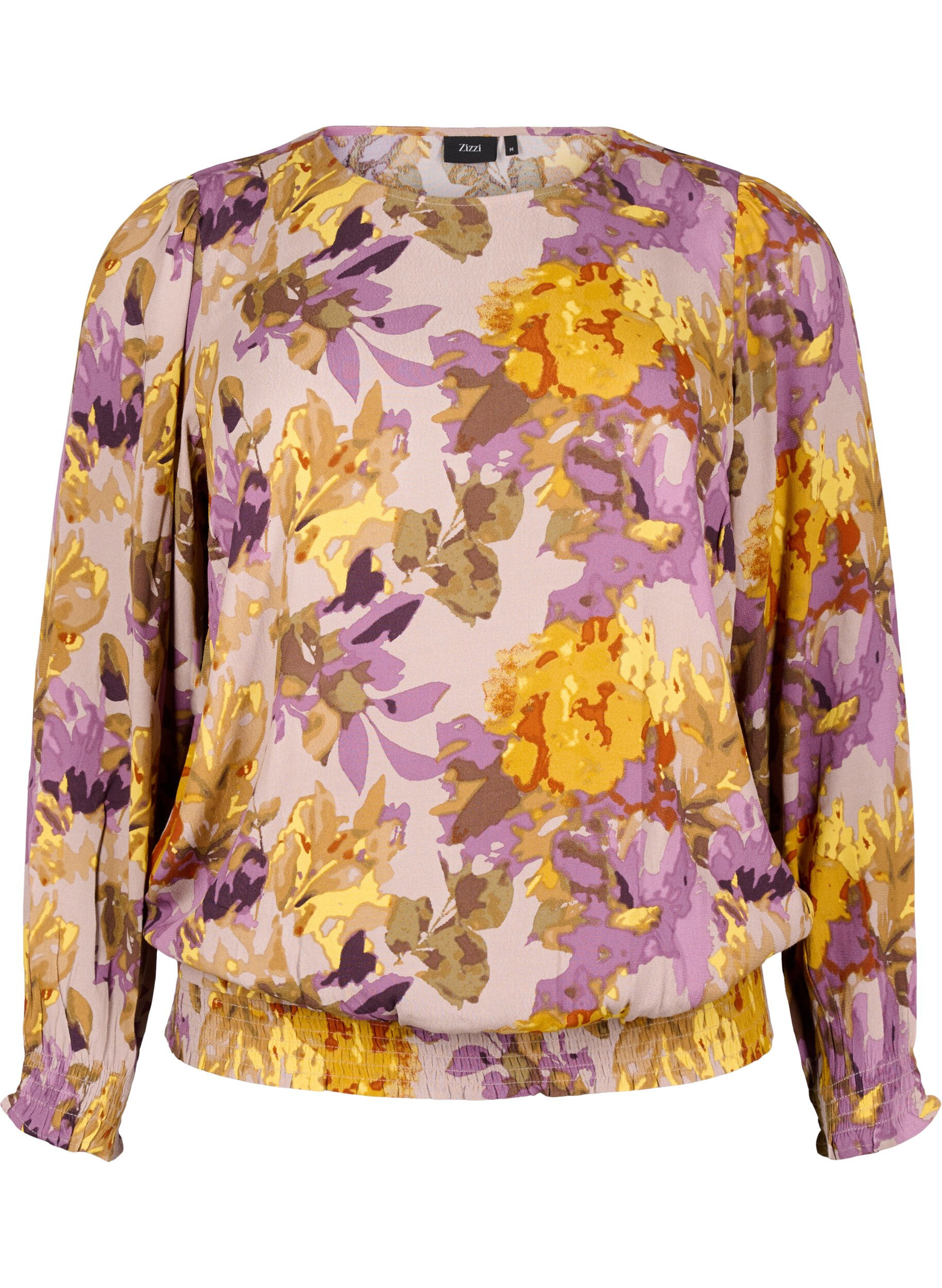 ZizziK&uuml;nstlerbluse mit Blumenmuster, Purple Flower, Packshot image number 0