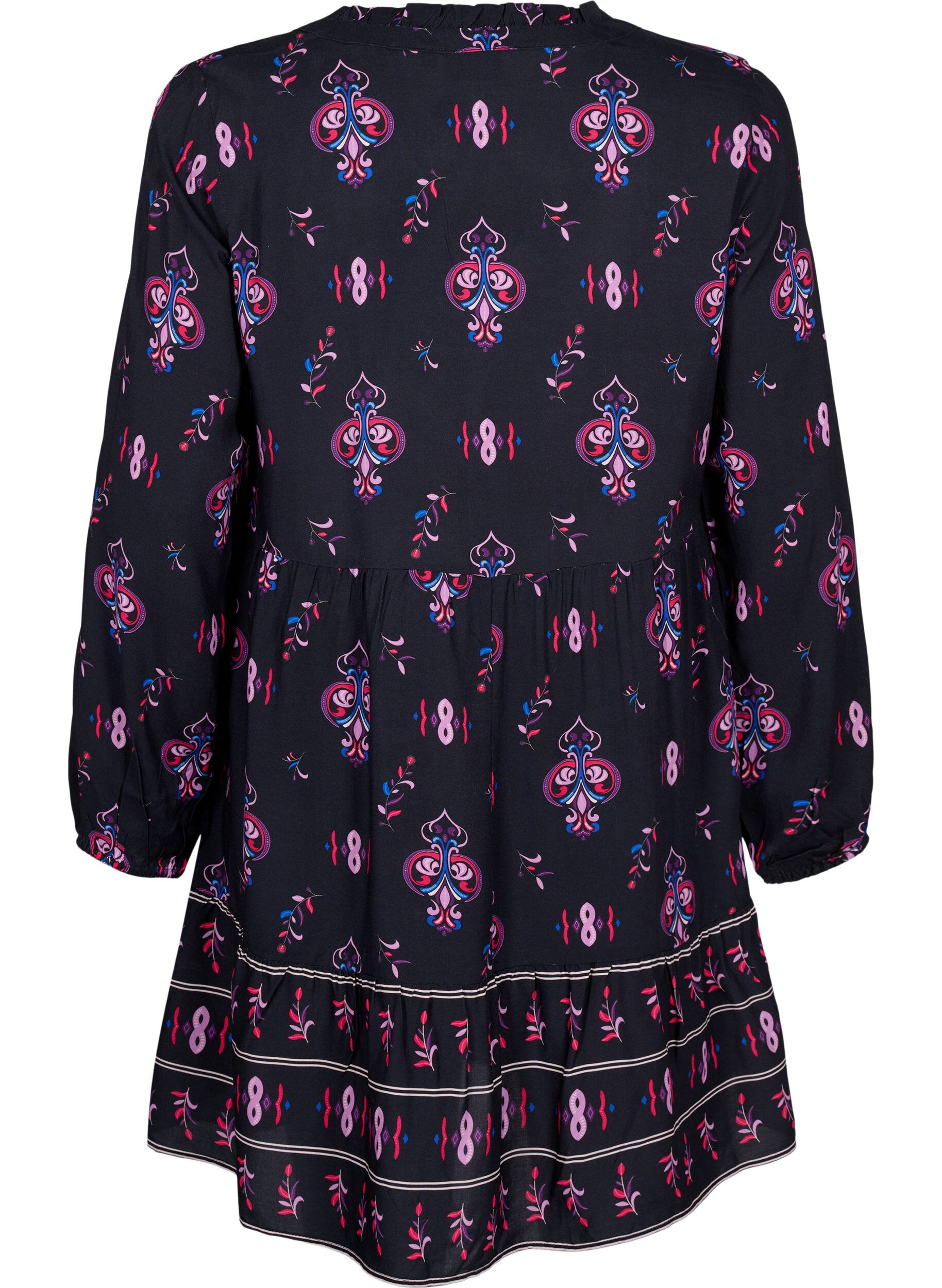 ZizziBedrucktes lang&auml;rmeliges Viskosekleid, Black Pink AOP, Packshot image number 1