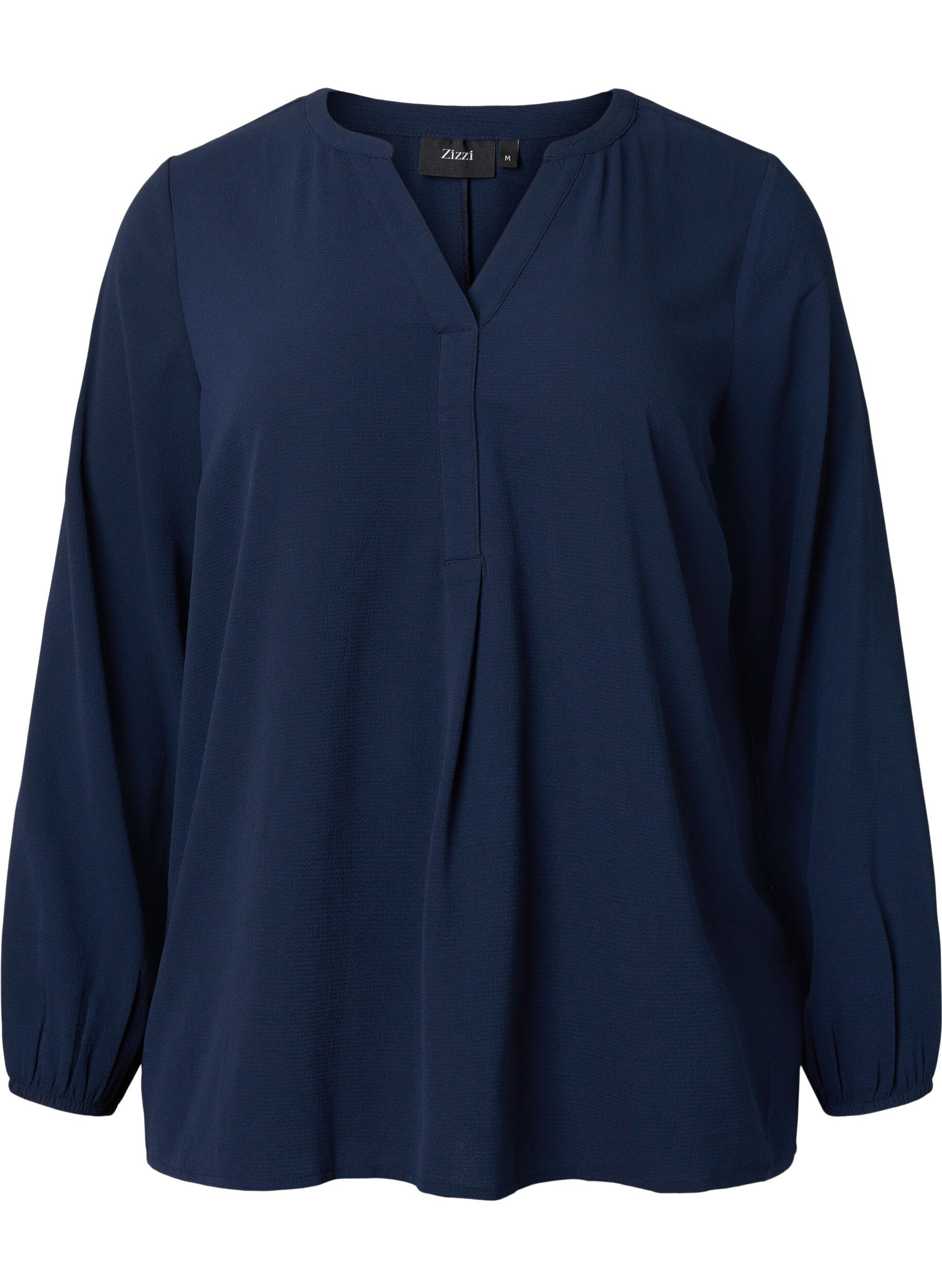 ZizziUnifarbene Bluse mit V-Ausschnitt, Navy Blazer, Packshot image number 0