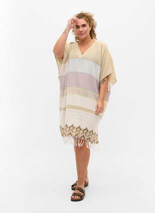 Gestreiftes Strandkleid aus Baumwolle mit Fransen, Sand As Sample, Model image number 2