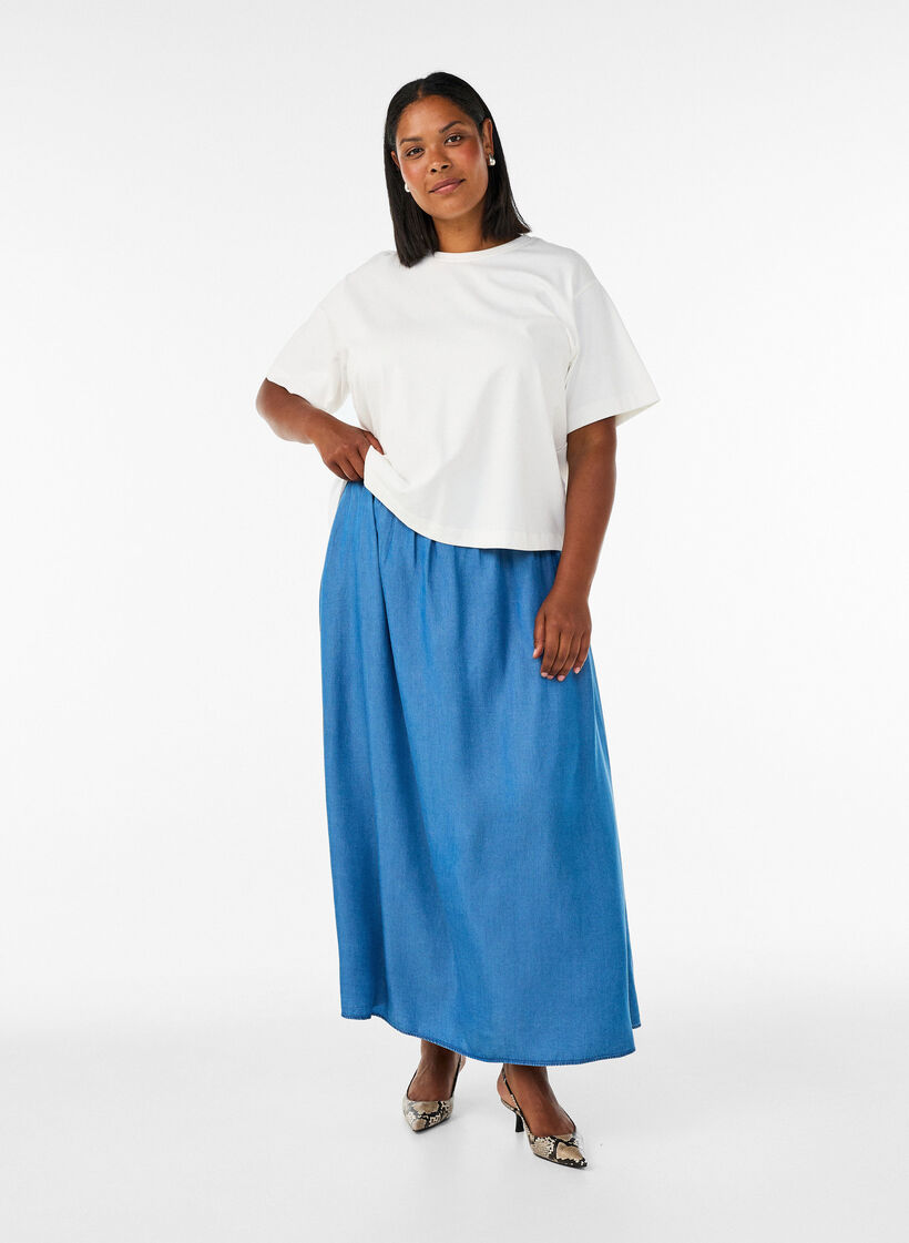 Maxirock aus TENCEL&trade; Lyocell mit Denim-Look, Blau, Model image number 0