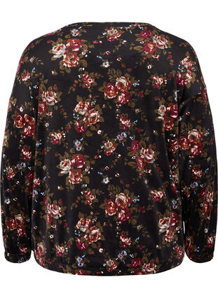 Bluse aus Velours mit Blumenprint und langen Ärmeln, Flower AOP, Packshot image number 1