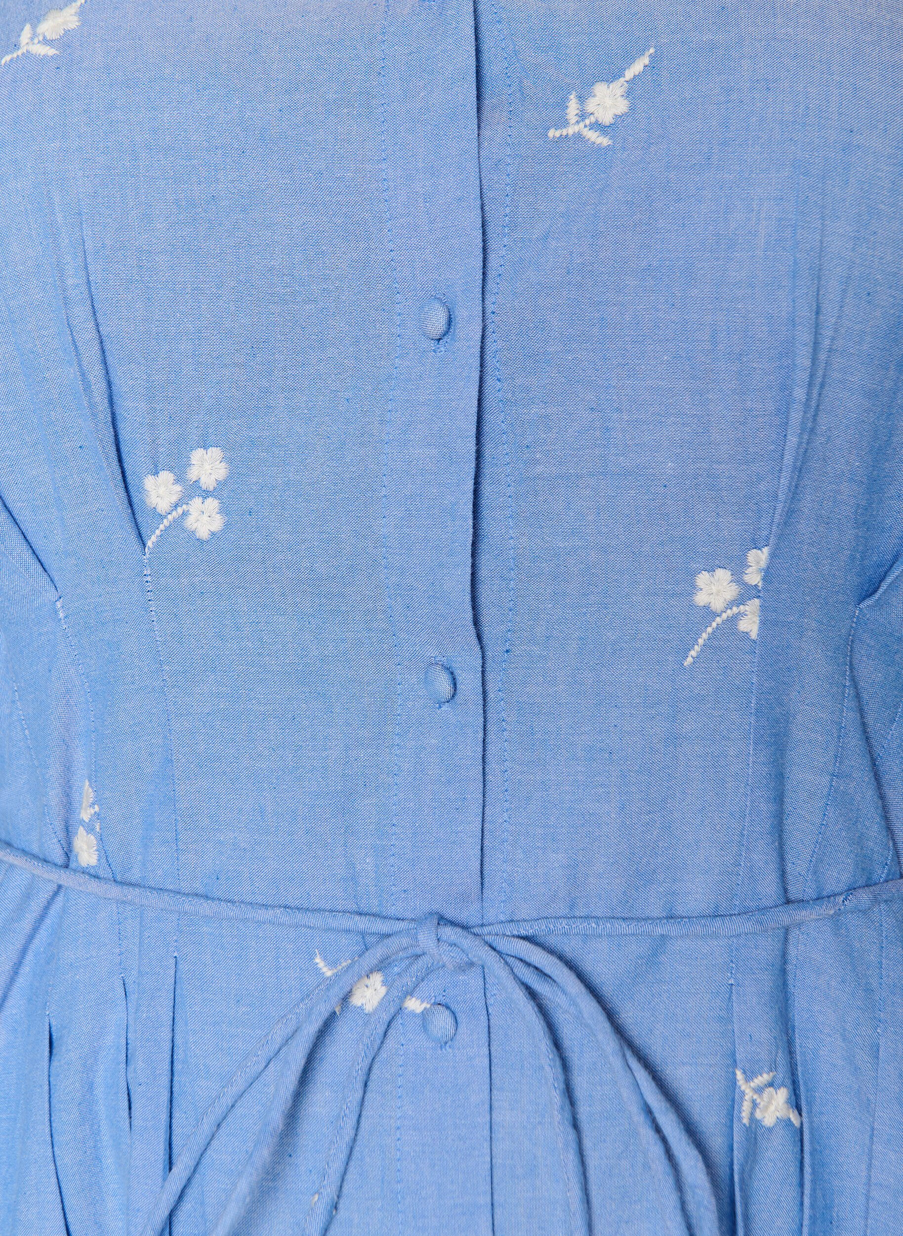 ZizziHemdblusenkleid aus Baumwolle mit gestickten Blumen, Blau, Packshot image number 2