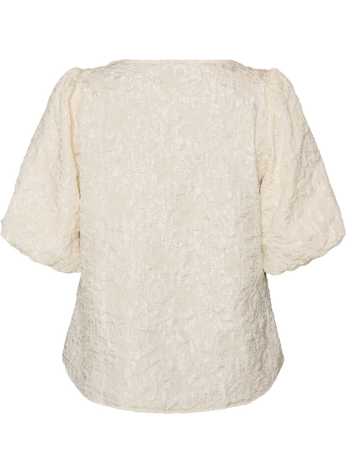 Jacquardbluse mit Puff&auml;rmeln und A-Linien-Form, Vanille, Packshot image number 1