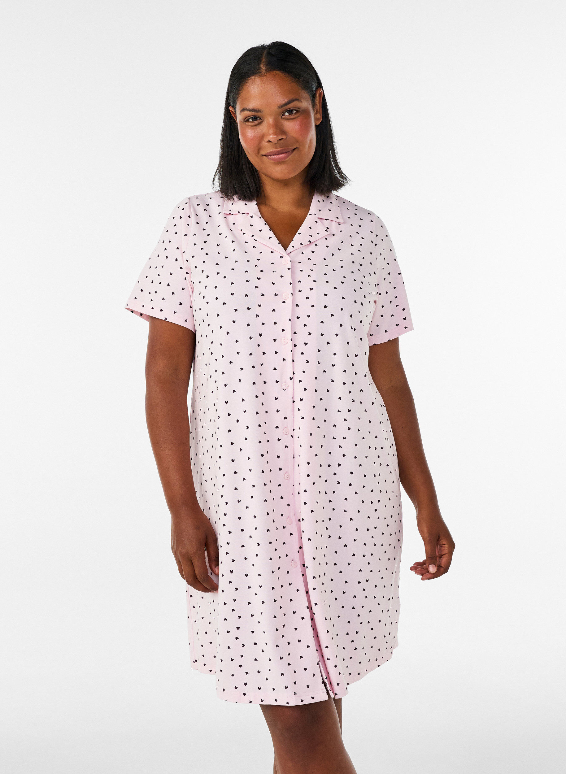 ZizziNachthemd aus Baumwolle mit Knopfleiste, Pink, Model image number 0