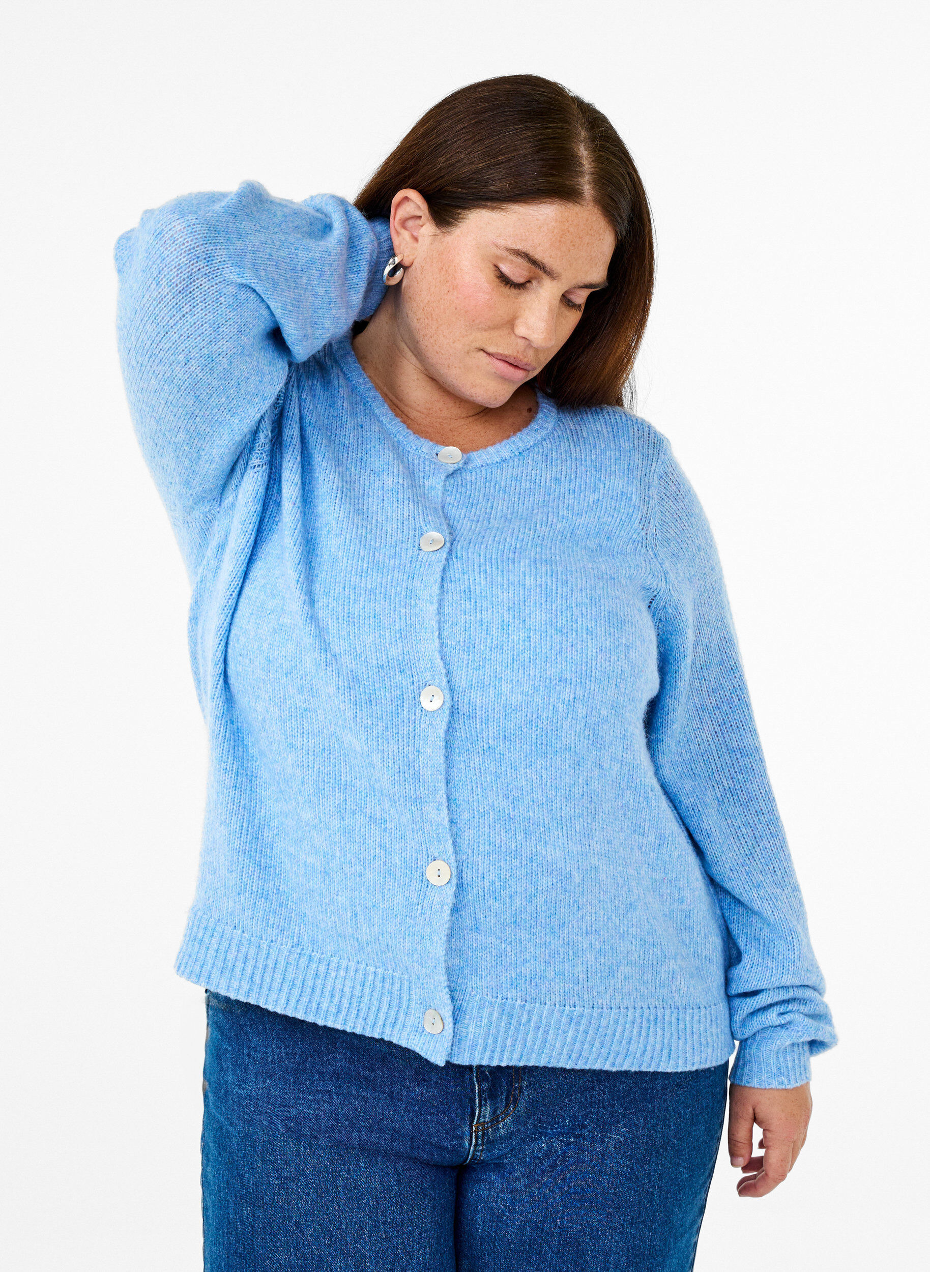 ZizziStrickjacke mit Wolle und Kn&ouml;pfen, Della R. Blue Mel., Model image number 0