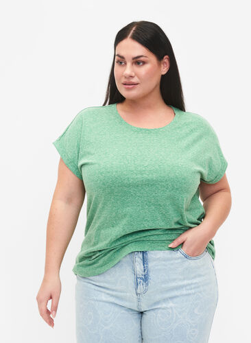 Melange T-Shirt mit kurzen Ärmeln, Jolly Green Mél, Model image number 0