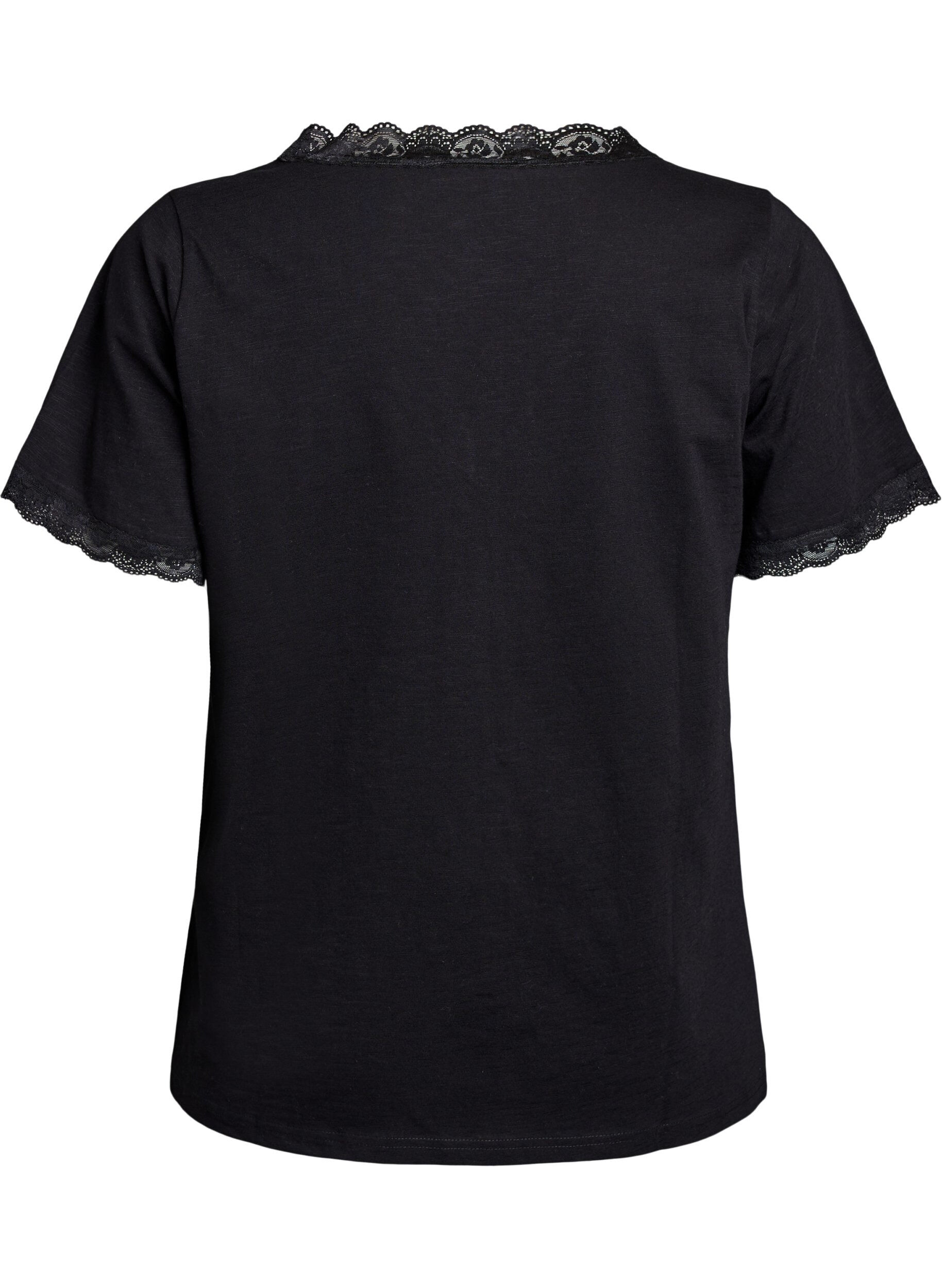 ZizziT-Shirt mit Spitzenkante, Schwarz, Packshot image number 1