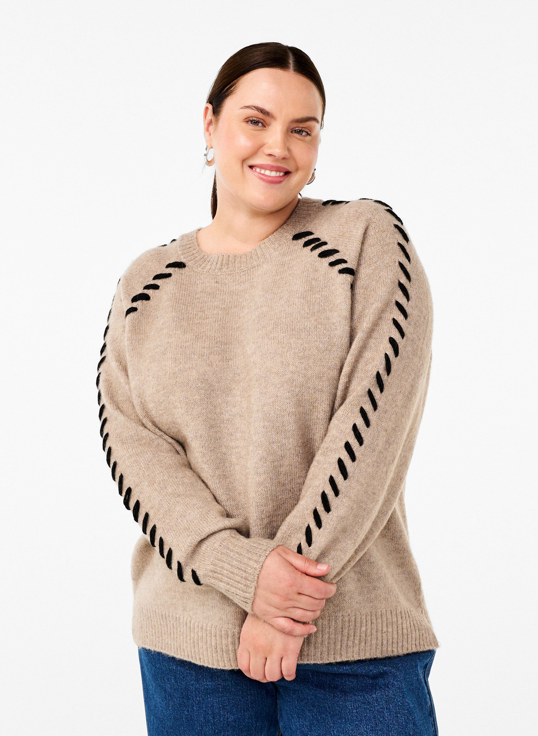 ZizziStrickbluse mit Ziern&auml;hten, Desert T.Wh.Mel.Comb, Model image number 0