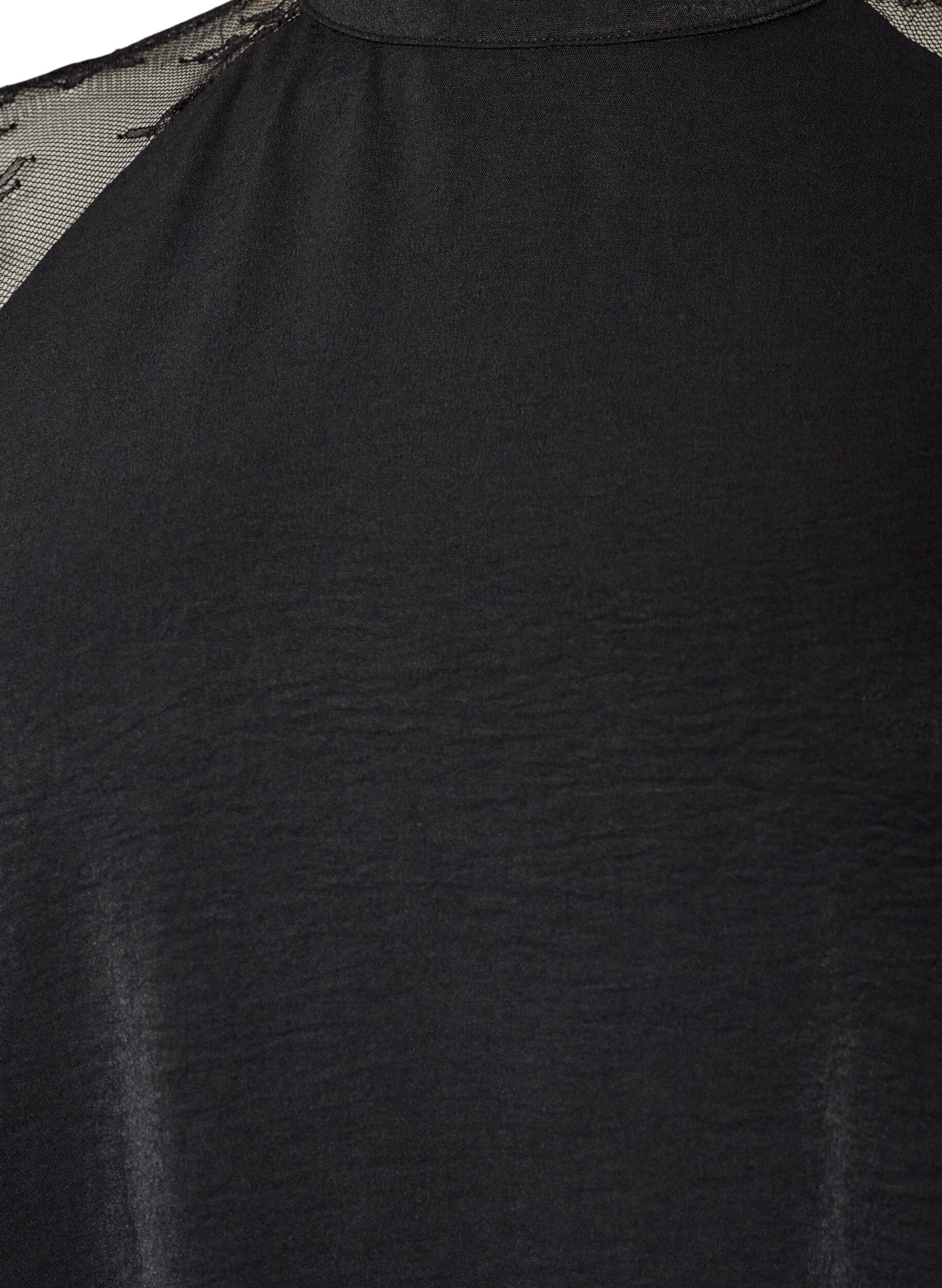 ZizziBluse mit kurzen &Auml;rmeln aus Spitze und hohem Kragen, Schwarz, Packshot image number 2