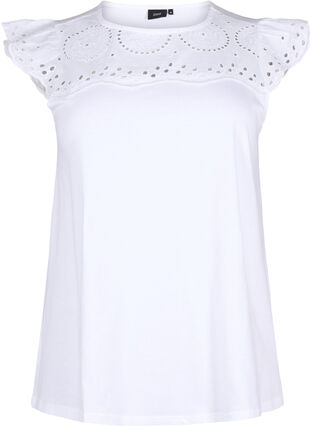 T-Shirt aus Bio-Baumwolle mit Lochstickerei, Bright White, Packshot image number 0
