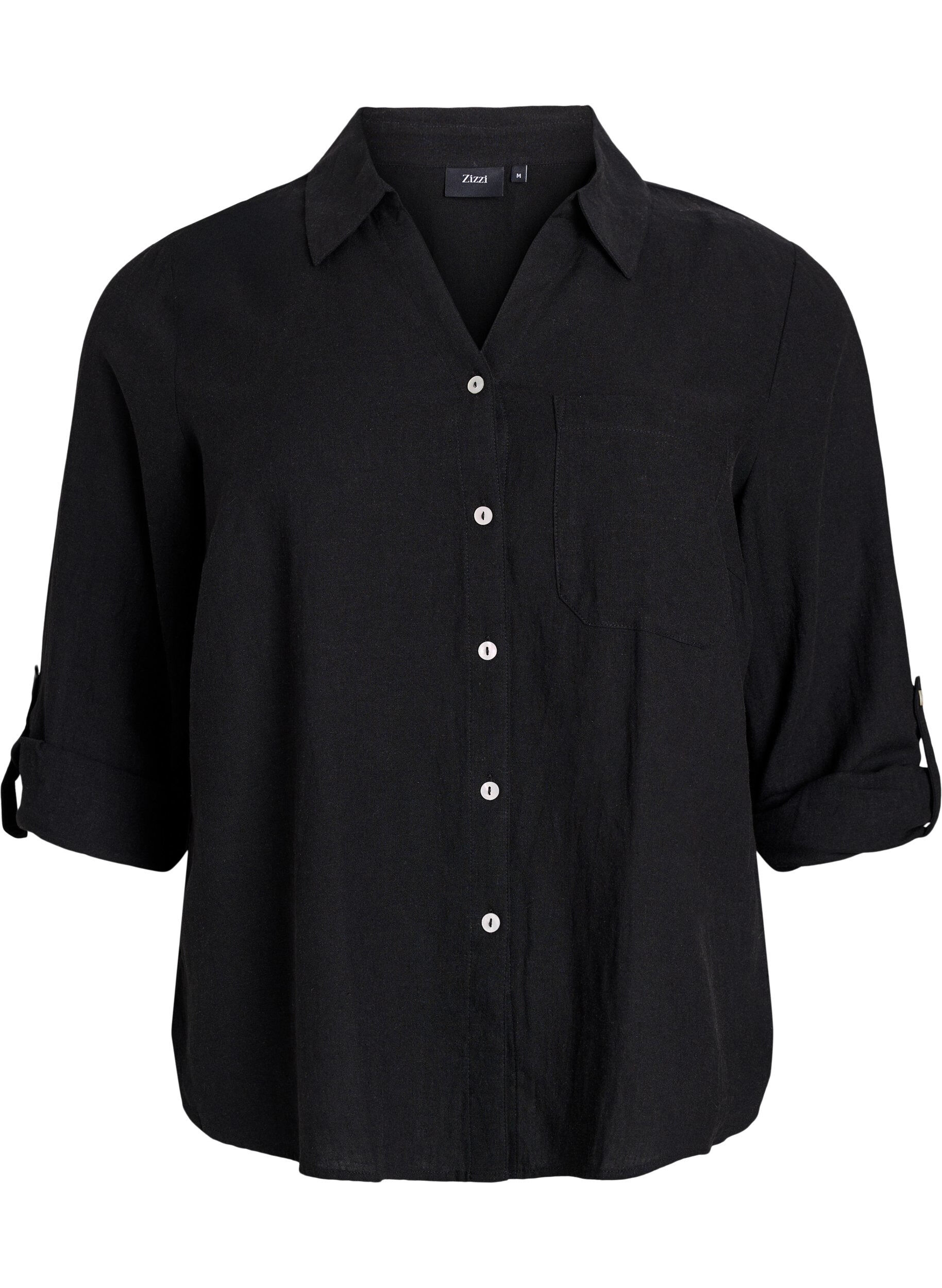 ZizziBluse aus Leinen und Viskose mit 3/4-&Auml;rmeln, Schwarz, Packshot image number 0