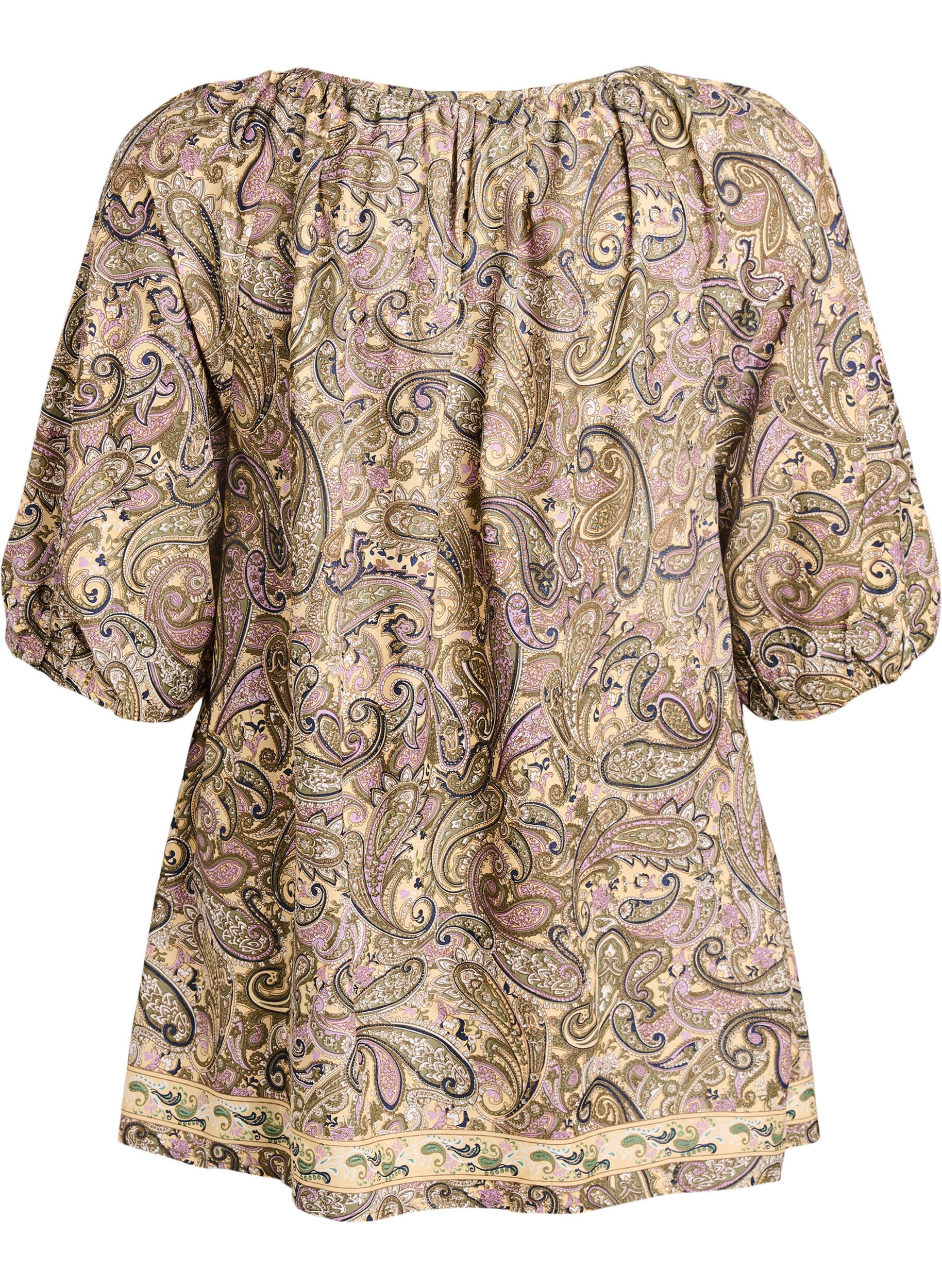 ZizziBluse aus Viskose mit Paisley-Muster und Bindeband, Gelb, Packshot image number 1