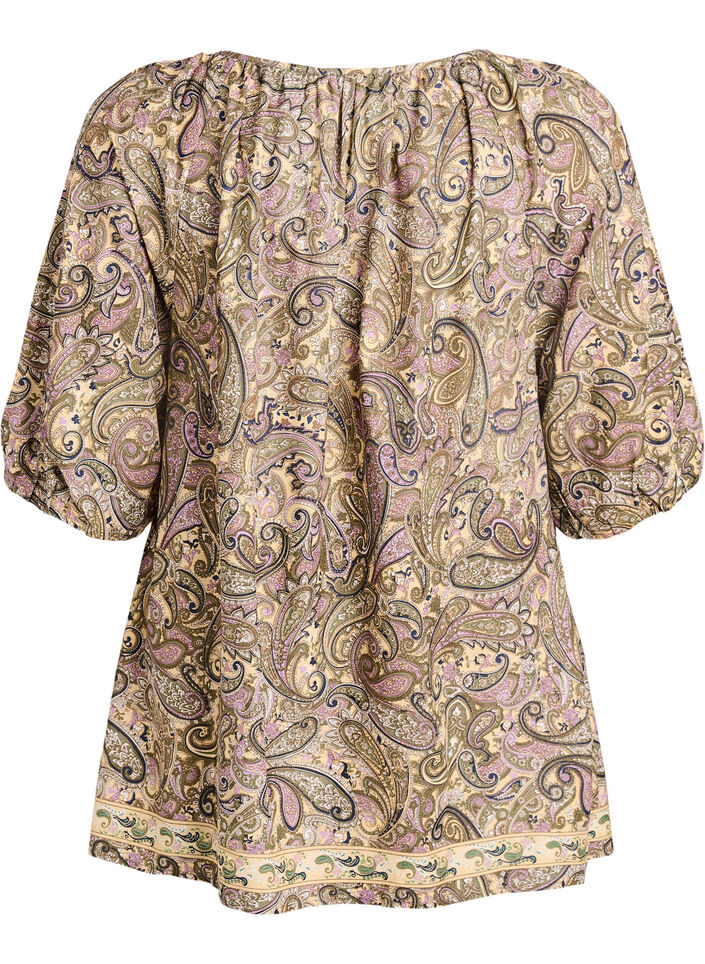 Bluse aus Viskose mit Paisley-Muster und Bindeband, Gelb, Packshot image number 1