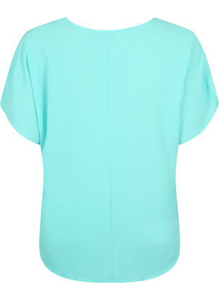 Bluse mit kurzen Ärmeln und Rundhalsausschnitt, Turquoise, Packshot image number 1