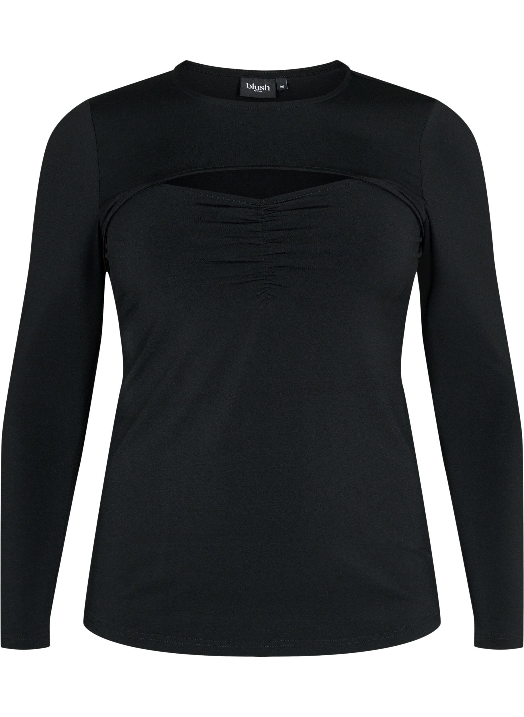 ZizziAusschnittbluse mit langen &Auml;rmeln, Black, Packshot image number 0