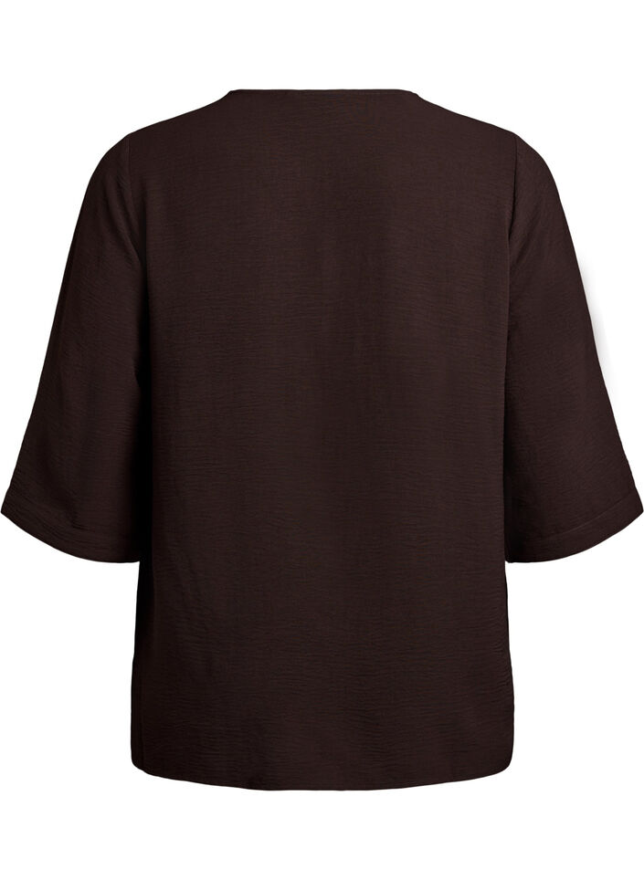 Bluse mit V-Ausschnitt und 3/4-&Auml;rmeln, Braun, Packshot image number 1